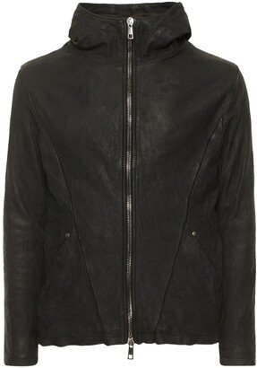 Brushed leather hooded jacket