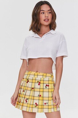 Plaid Cherry Embroidered Skort