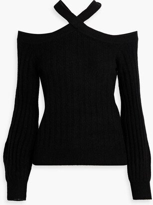 Cold-shoulder ribbed cashmere sweater