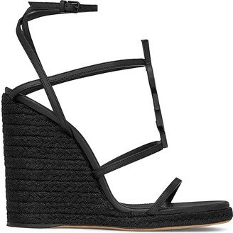 Cassandra Wedge Espadrilles In Leather With Black Monogram