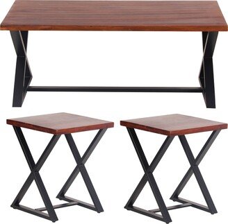 AmeriHome Acacia Wood Cross Leg Living Room Table Set - 46Lx24Wx19H