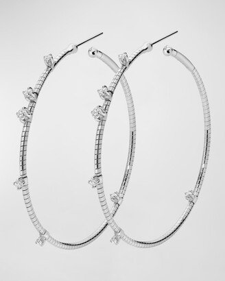 18k White Gold Diamond Hoop Earrings-AB