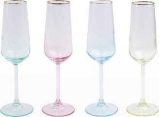 Rainbow Assorted Champagne Flute Glasses, Set of 4