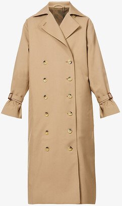 Womens Khaki Double-breasted Cotton-blend Trench Coat