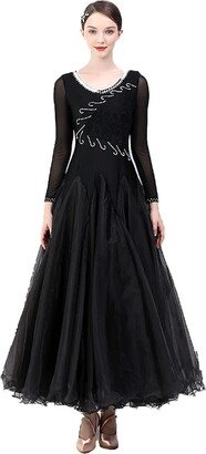 YDHTIZ Ballroom Modern Waltz Standard Dress Competition Dance Dress Great Swing Salsa Dancewear Bridesmaid Maxi Dress Black
