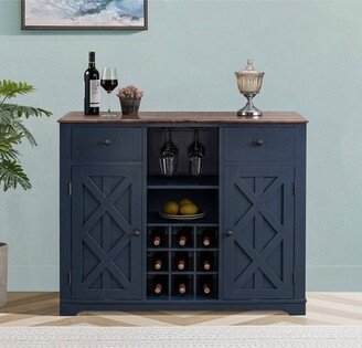 47 Wood Bar Cabinet with Brushed Nickel Knobs Navy