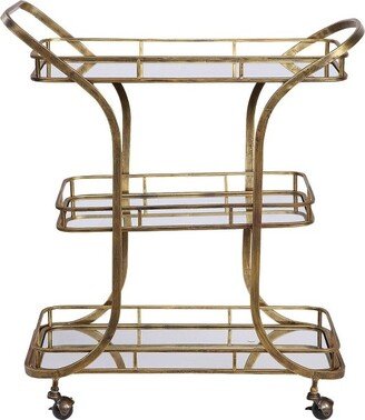 Stassi 33 Wide Antiqued Gold Serving Bar Cart