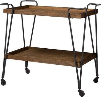 Jessica Rustic Industrial Style Textured Finish Metal Distressed Ash Wood Mobile Serving Bar Cart - Black & Brown