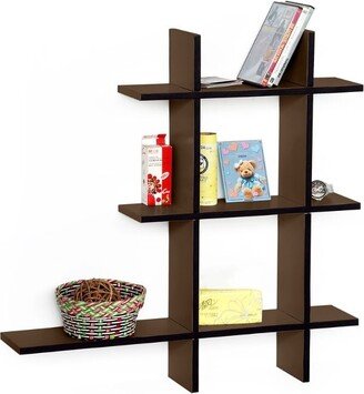 Trista - [Light Coffee-A] Leather Cross Type Shelf / Bookshelf / Floating Shelf