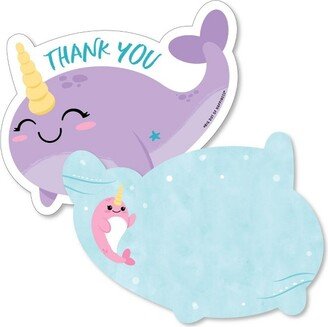 Big Dot of Happiness Narwhal Girl - Shaped Thank You Cards - Under The Sea Baby Shower or Birthday Party Thank You Note Cards & Envelopes - Set of 12