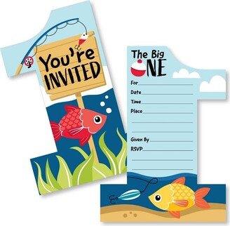 Big Dot of Happiness 1st Birthday Reeling in the Big One - Shaped Fill-In Invites - First Birthday Party Invitation Cards with Envelopes - Set of 12