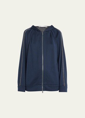 Cotton Silk Hoodie with Monili Trim