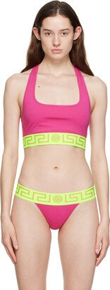 Pink & Green Greca Border Sports Bra