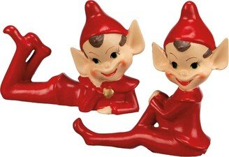 Christmas Elf Girl And Boy - Two Elves 4.5 Inches - Set Of Two Magical Tricks - 107728/27 - Polyresin - Red