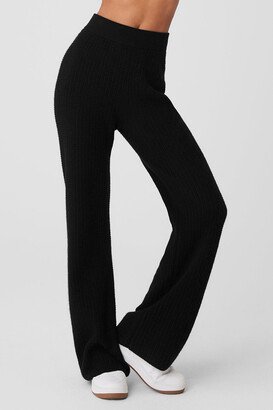 Cashmere High-Waist Plush Waffle Pants in Black, Size: 2XS |