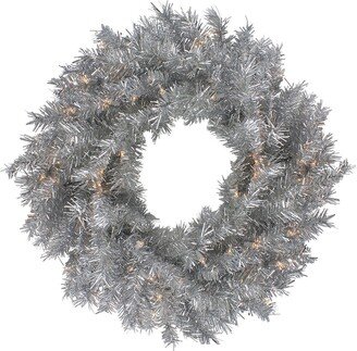 Northern Lights Northlight 24In Silver Tinsel Artificial Christmas Wreath Clear Lights