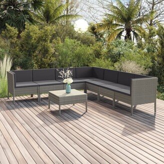 8 Piece Patio Lounge Set with Cushions Poly Rattan Gray-AF