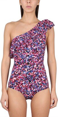 Floral Printed One-Shoulder Swimsuit