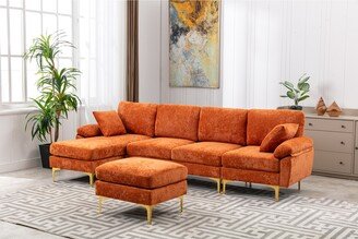Calnod Living Room Sectional Sofa, L-Shaped Upholstered Couch with Movable Ottoman, Convertible Modular Sofa with Gold Metal Legs