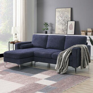 EDWINRAY 86 Sectional Sofa, Chenille Fabric Padded Sofa Couch, Modern L-Shaped 3-Seat Lounge Sofa Couch with Reversible Chaise, Blue