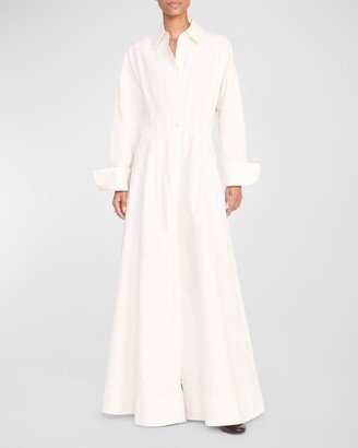 Winona Nipped-Waist Poplin Maxi Shirt Dress