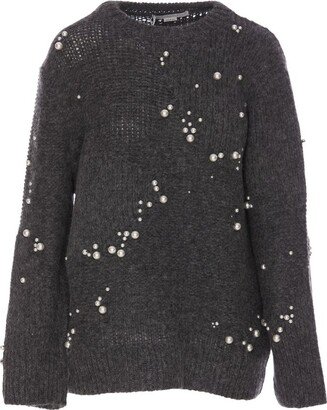 Embellished Crewneck Long-Sleeved Jumper-AA