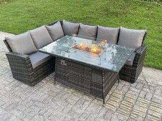 Fimous Outdoor Rattan High Back Sofa Set Gas Fire Pit Dining Table Gas Heater