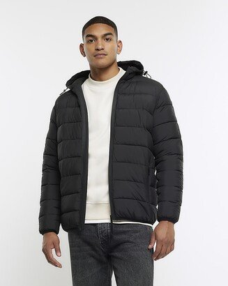 Mens Black Regular Hooded Quilted Puffer Jacket