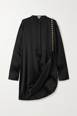 Embellished Silk-satin Shirt Dress - Black