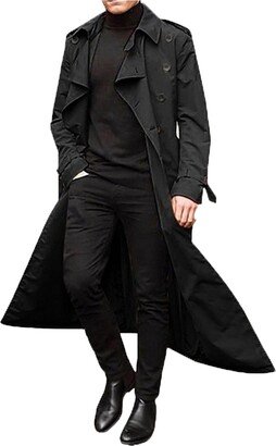 Yivise Men's Double-Breasted Long Trench Coat Full Length Slim Fit Lapel Notched Windbreaker Windproof Button Overcoat