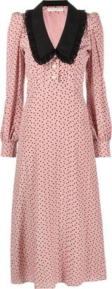 Heart-Print Silk Midi Dress