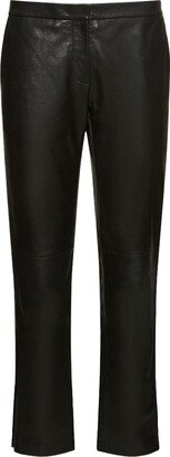 Straight faux leather low rise pants