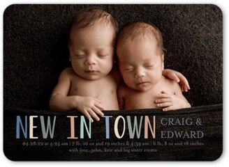 Birth Announcements: New In Town Birth Announcement, Blue, 5X7, Matte, Signature Smooth Cardstock, Rounded