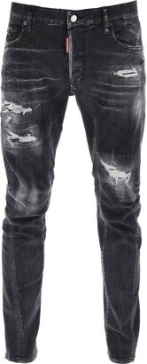 black ripped wash tidy biker jeans-AB