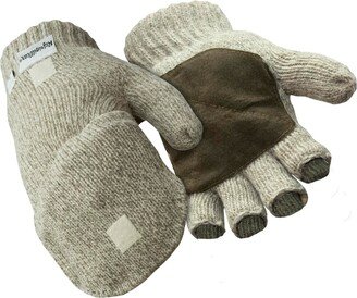 Men's Insulated Ragg Wool Convertible Mitten Fingerless Gloves