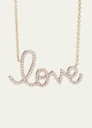 14k Diamond Love Script Necklace, Multi Gold