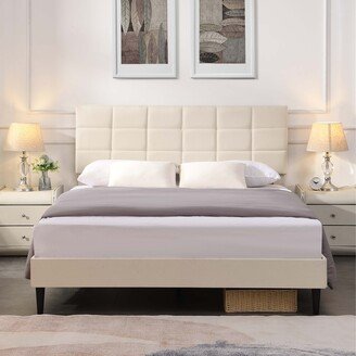 TOSWIN Modern Style Platform Bed Frame with Upholstered Headboard