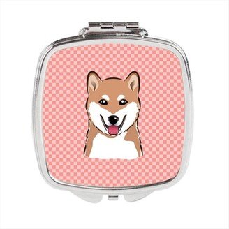 BB1225SCM Checkerboard Pink Shiba Inu Compact Mirror, 2.75 x 3 x .3 In.