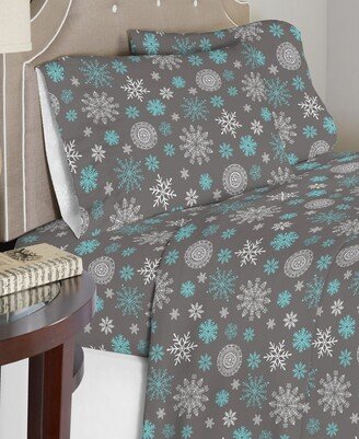 Luxury Weight Snowflakes Printed Cotton Flannel Sheet Set, California King