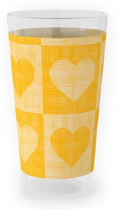 Outdoor Pint Glasses: Love Hearts Check - Yellow Outdoor Pint Glass, Yellow