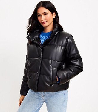 Faux Leather Puffer Jacket-AA