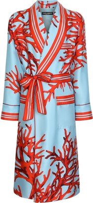 Silk Coral-Print Robe