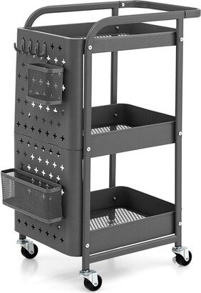 3-Tier Utility Storage Cart with DIY Pegboard Baskets-White - 20.5 x 13 x 29.5