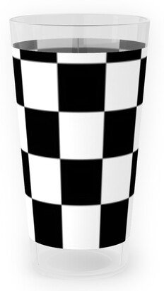 Outdoor Pint Glasses: Checker - Black And White Outdoor Pint Glass, Black