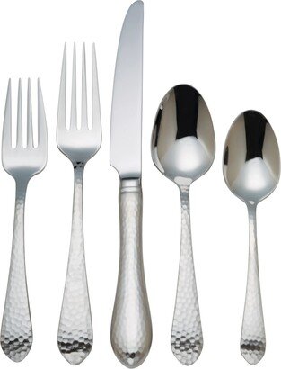 Hammered Antique Like 5 Pieces Flatware Place Setting Set - Metallic, Stainless