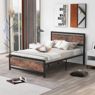 CTEX Full Size Metal and Wood Platform Bed with 13.5