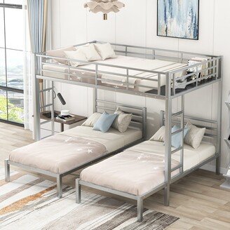 TOSWIN Full over Twin & Twin Size Bunk Bed Metal Kids' Beds with Full Length Guardrail