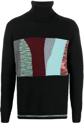 Patchwork-Motif Roll Neck Jumper