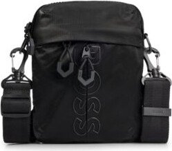 Coated-velour cross-body bag with outline logo
