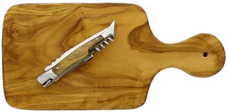 Olive Wood 11 Cutting Board w/ Laguiole Pocket Knife w/ Cork Screw